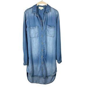 Cloth & Stone Shirt Dress Women's XS Chambray Denim Blue Button‎ Long Sleeve